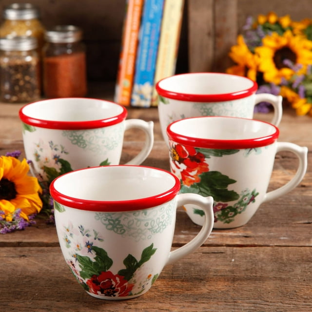 The Pioneer Woman Country Garden 4-Piece 17-Ounce Coffee Cup Set