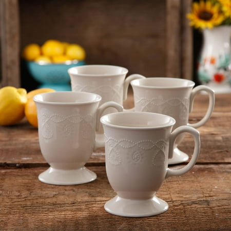 The Pioneer Woman Cowgirl Lace 4-Piece 14-Ounce Mug Set, Linen