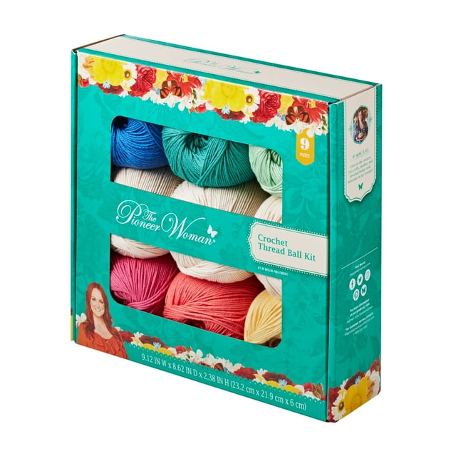 The Pioneer Woman Crochet Thread Ball Kit, 170 Yards, Size 3 9 Pack