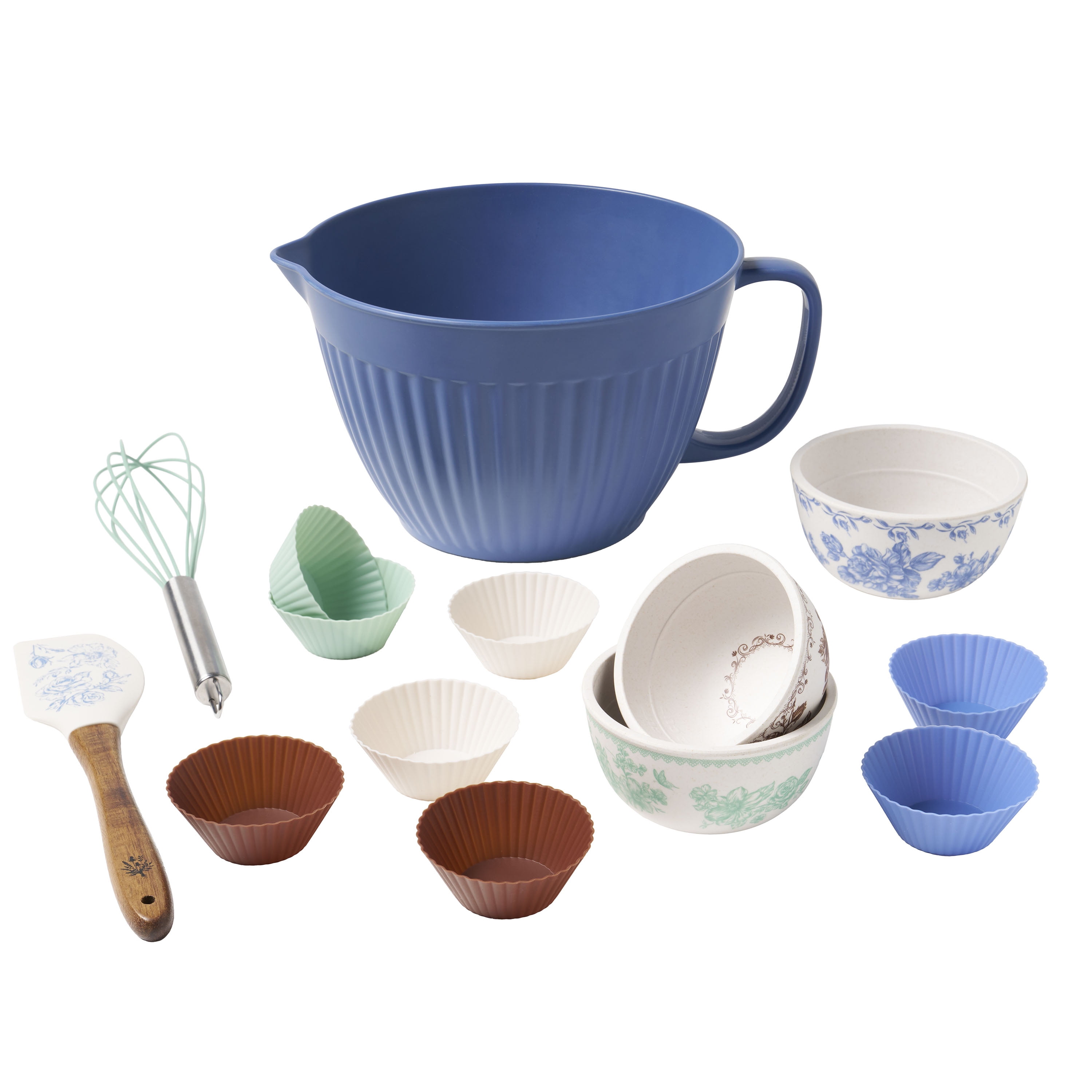 The Pioneer Woman Blue Bamboo Melamine Batter Bowl Set with 12 Sizes