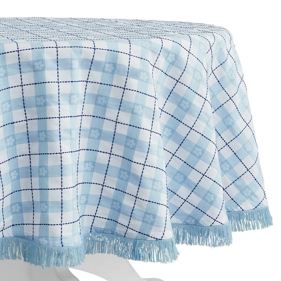 The Pioneer Woman Daisy Woven Fabric Tablecloth, Blue, 70" Round