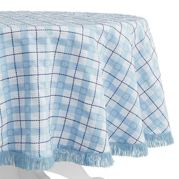 The Pioneer Woman Daisy Woven Fabric Tablecloth, Blue, 70" Round