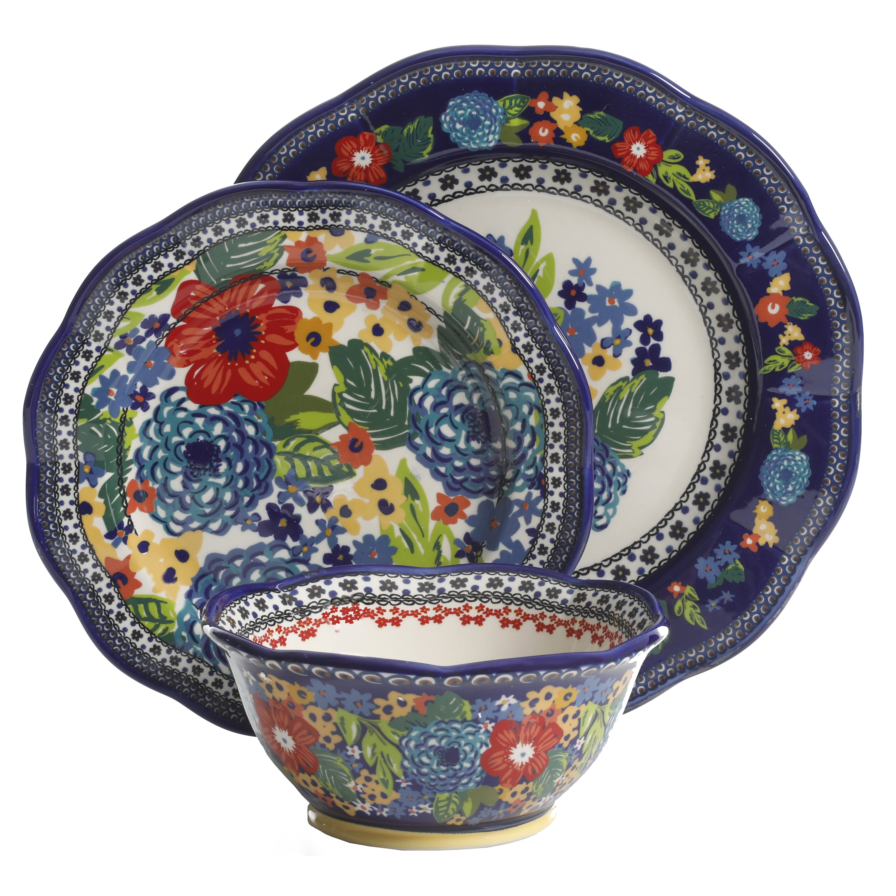 The Pioneer Woman Dazzling Dahlias 12-Piece Dinnerware Set