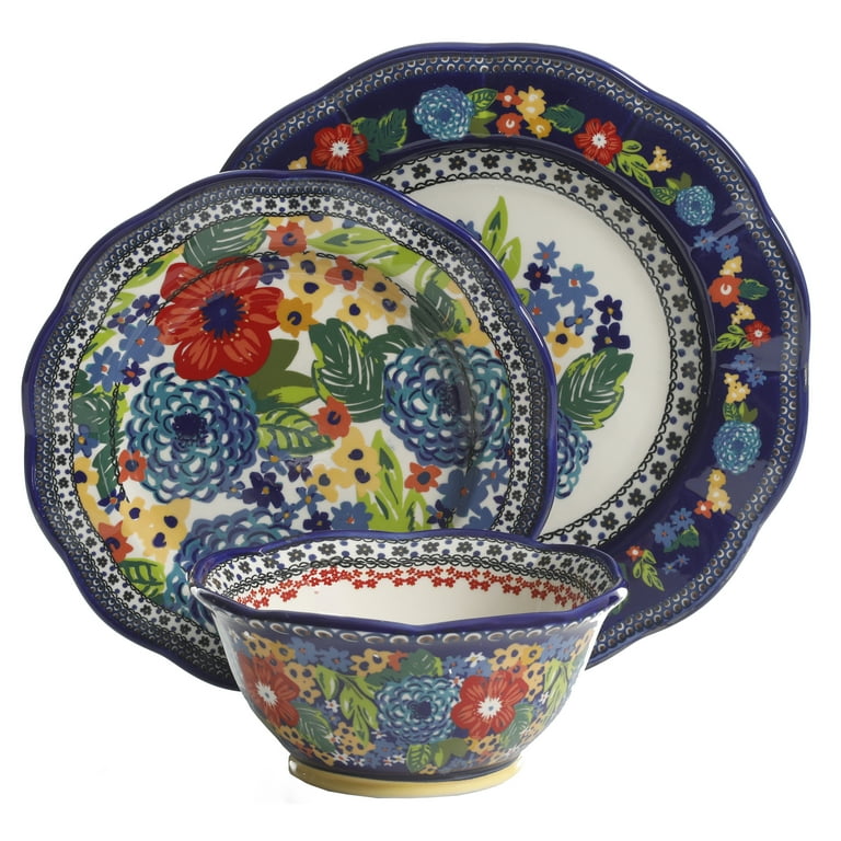 ヴァイス　多種多彩 サリー　SP The Pioneer Woman Dazzling Dahlias 12-Piece Dinnerware Set, Cobalt