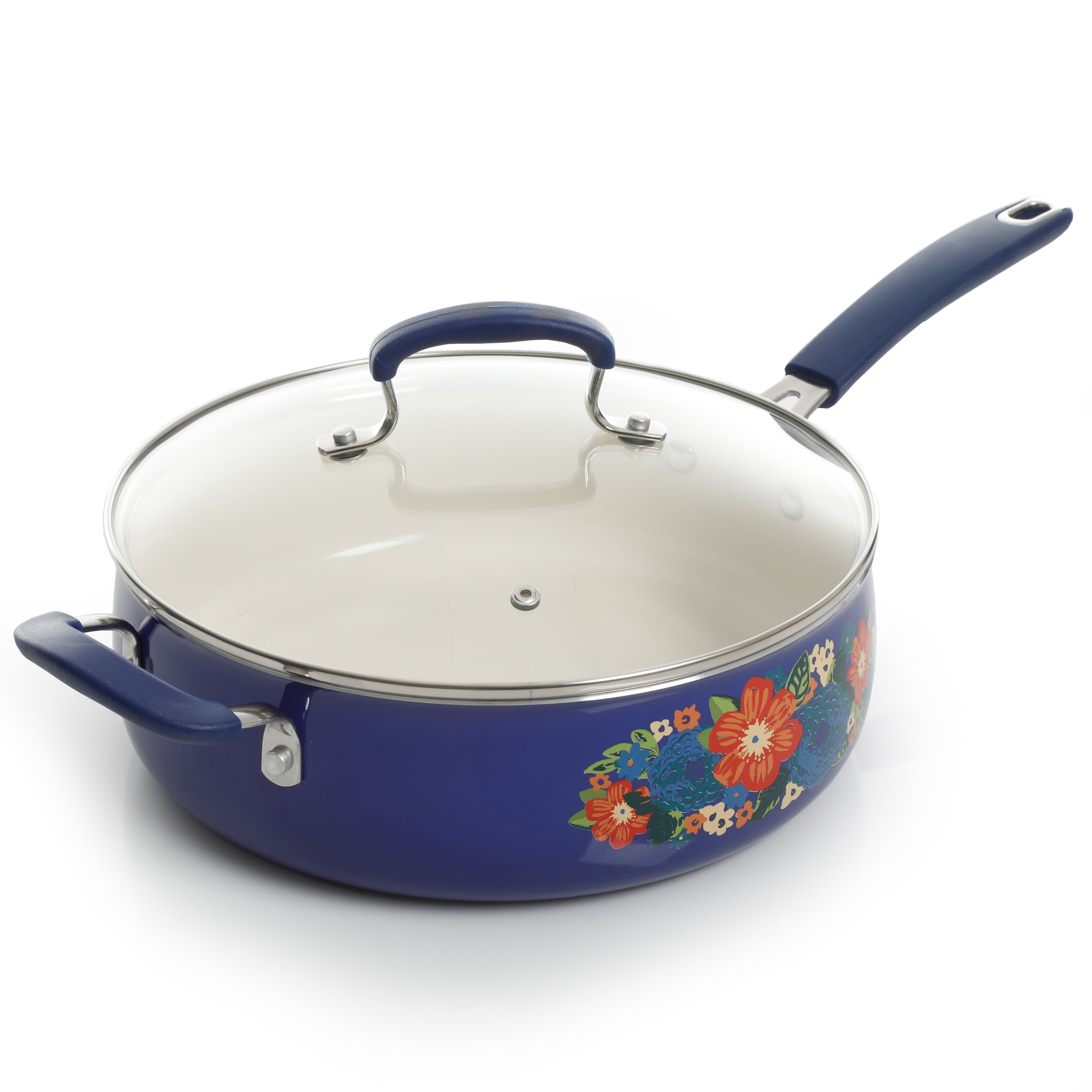 The Pioneer Woman Dazzling Dahlias 5-Quart Aluminum Jumbo Cooker, Cobalt