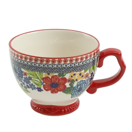 The Pioneer Woman Dazzling Dahlias Red Ceramic 4-Piece Mug Set