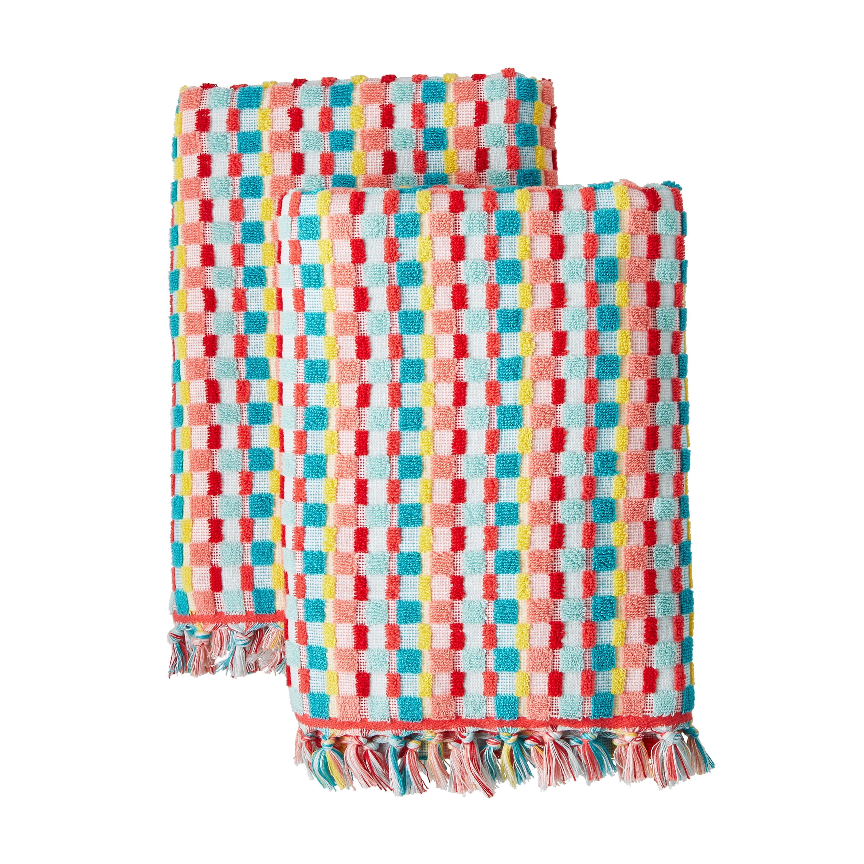 The Pioneer Woman Dotted Stripe 2-Pack Cotton Bath Towel Set, Coral ...