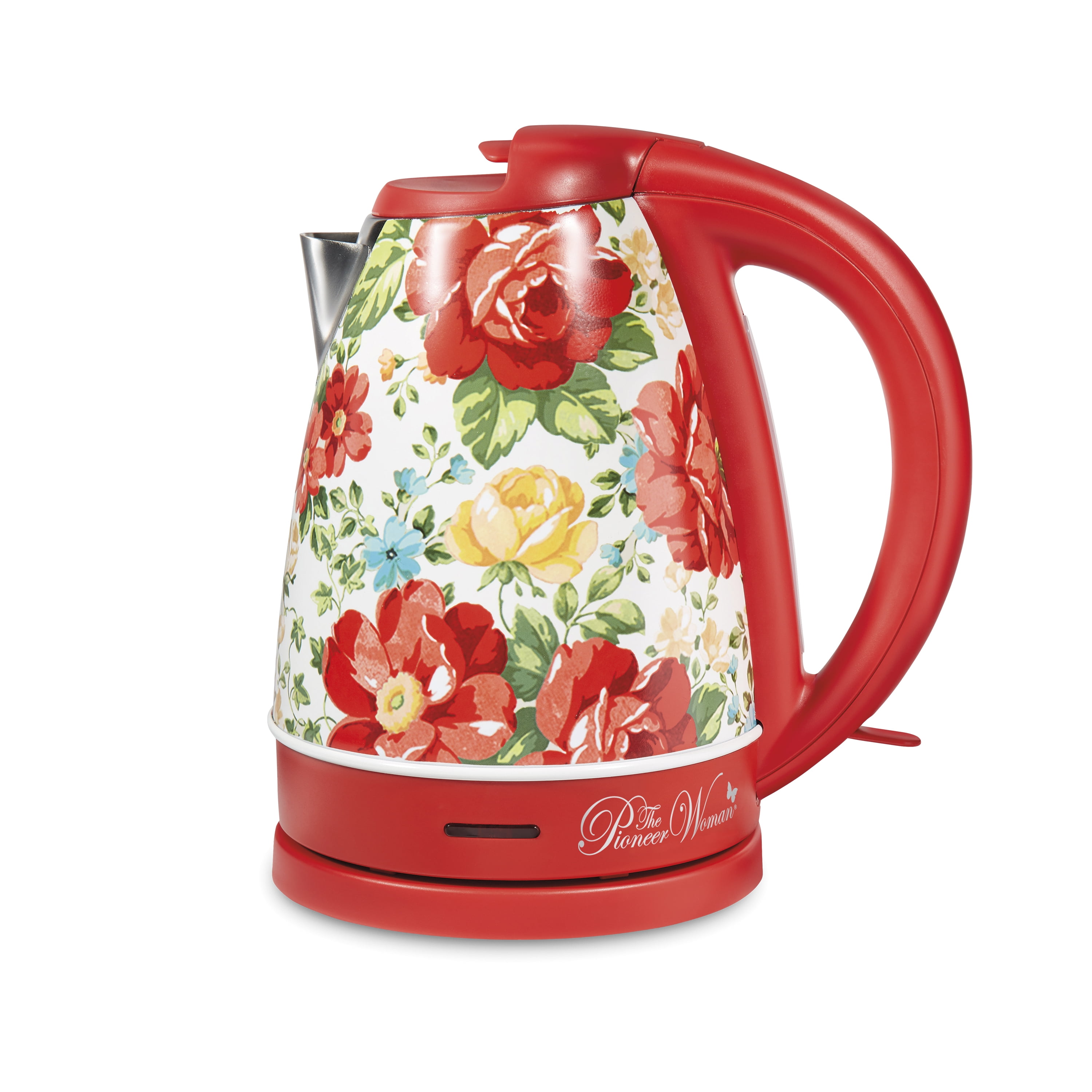 The Pioneer Woman Electric Kettle, Vintage Floral Red, 1.7-Liter