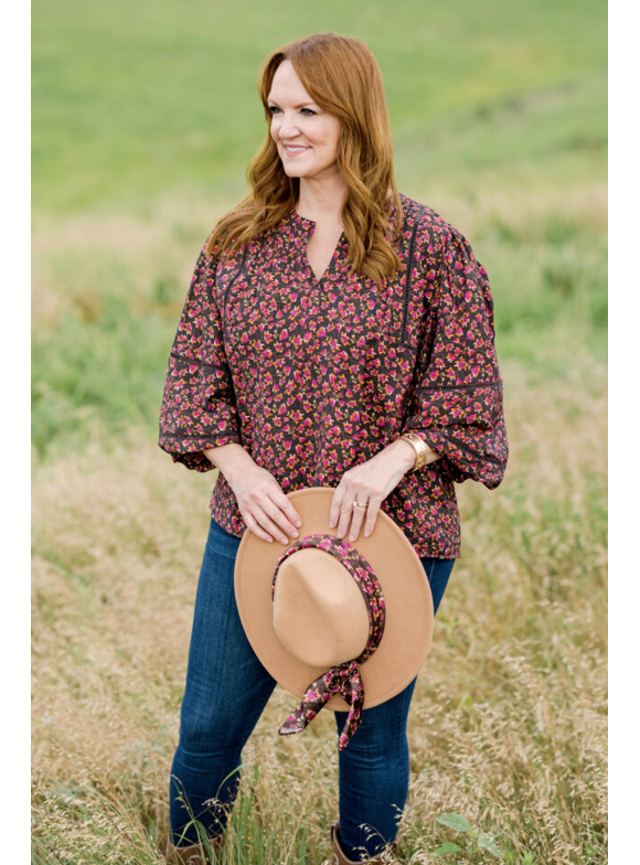 The Pioneer Woman Embellished Split Neck Blouse, Women’s, Sizes S-3X