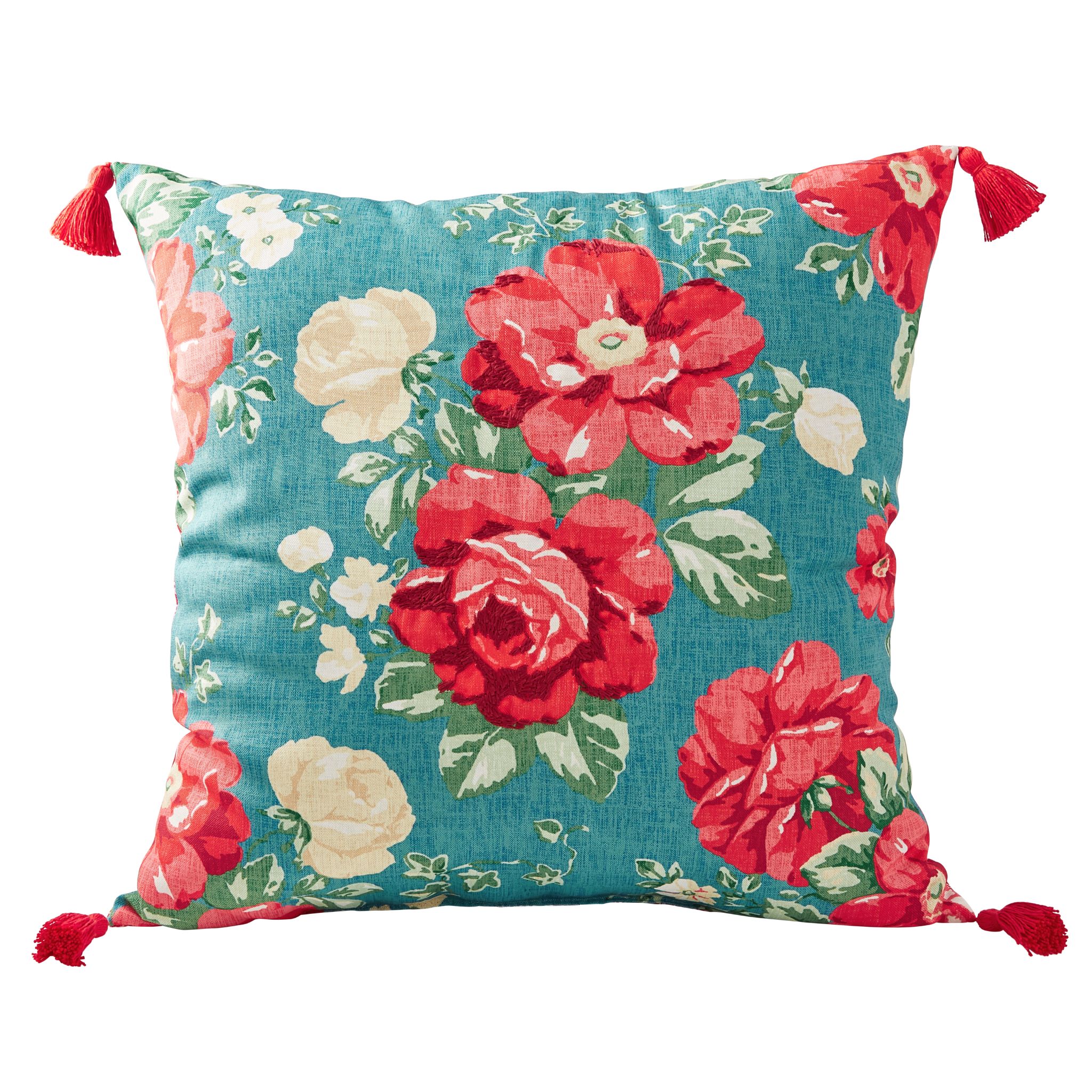 The Pioneer Woman Embr Vint Floral Outdoor Pillow, 20" x 20", Multicolor - image 1 of 9