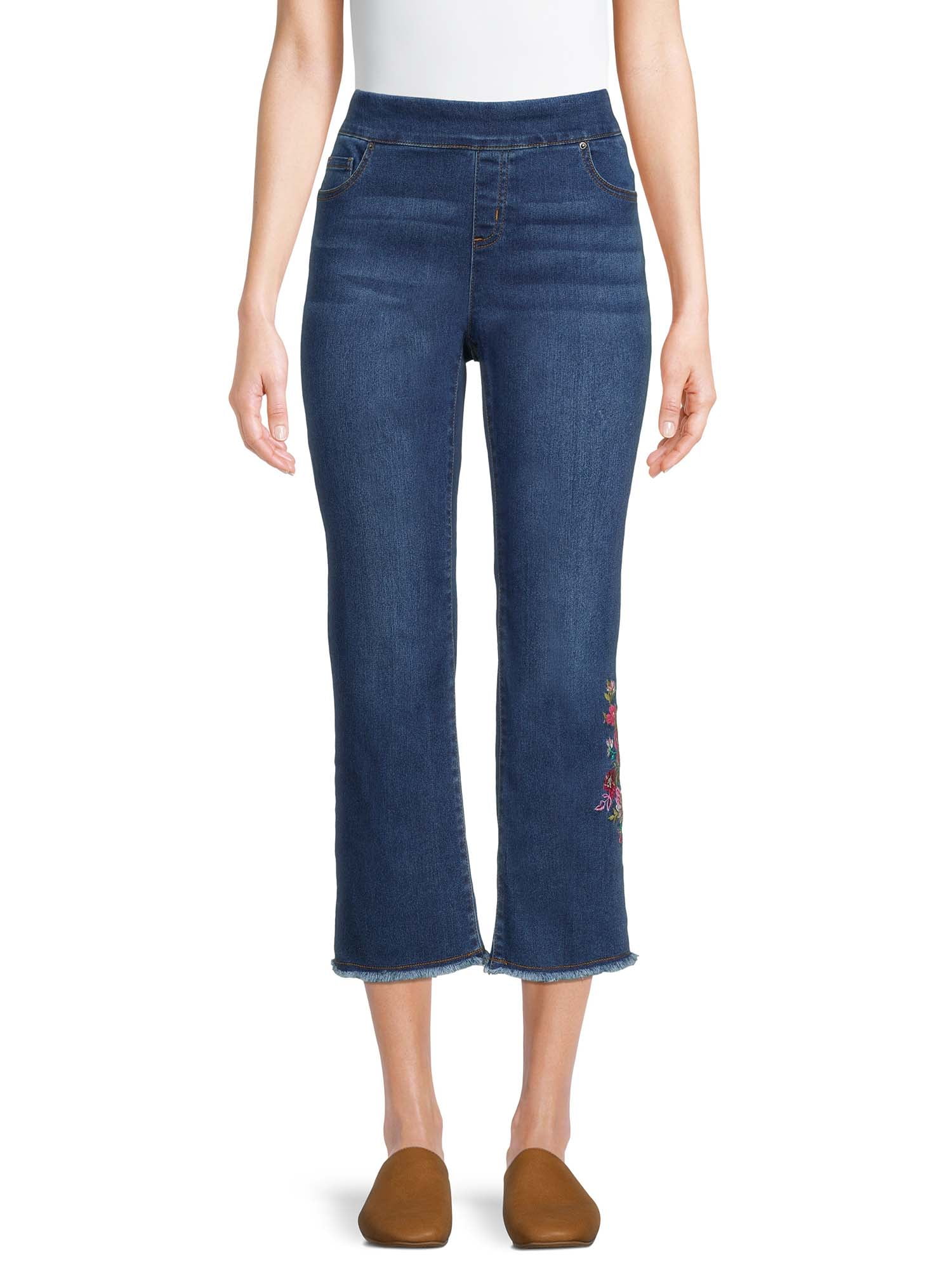 The Pioneer Woman Embroidered Cropped Jeans, Women's - Walmart.com