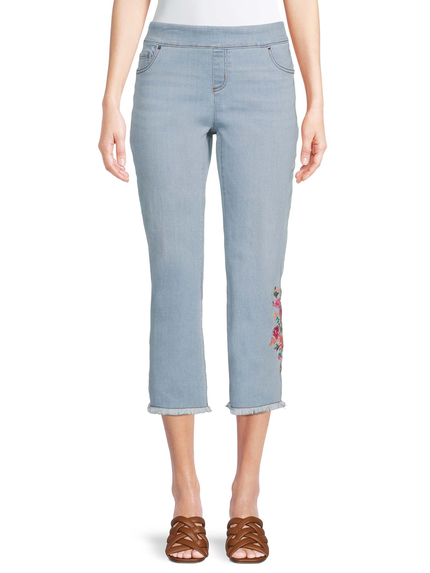 Embroidered cropped jeans clearance