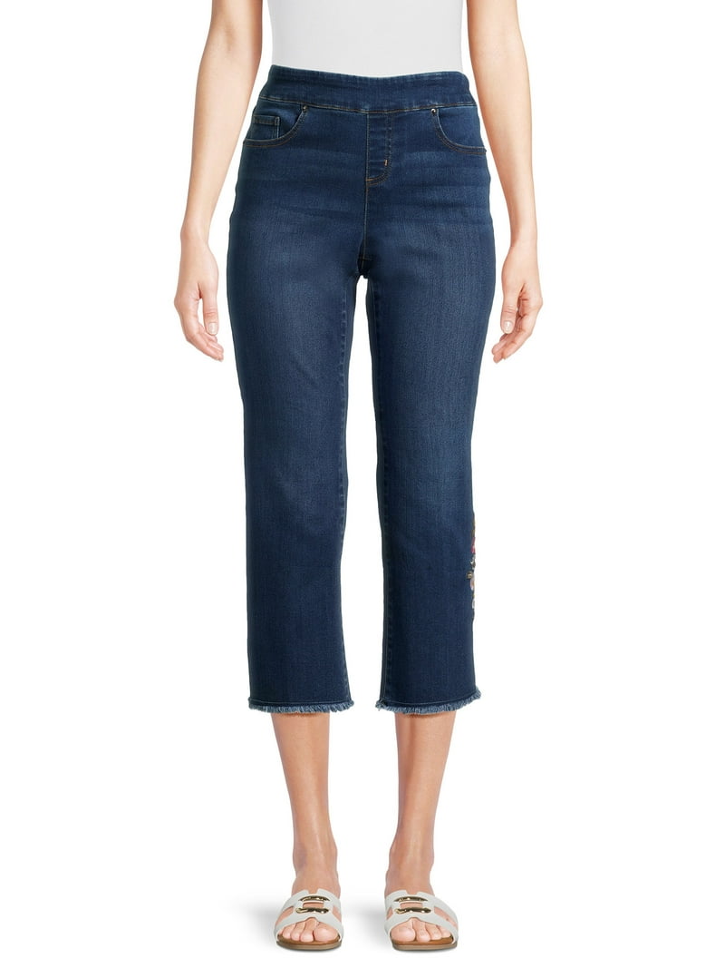 The Pioneer Woman Embroidered Cropped Pull On Denim Jeans, Women's