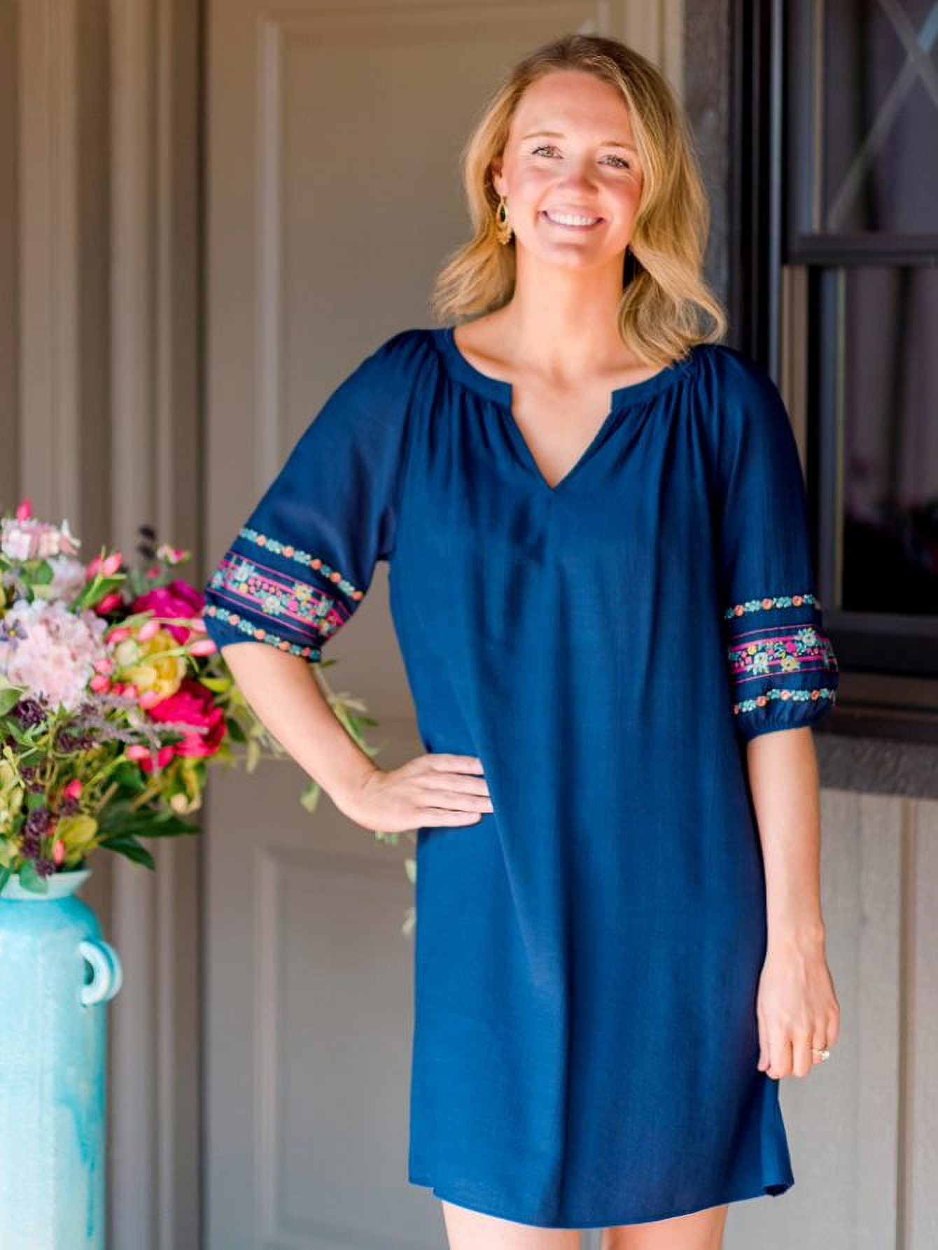 The Pioneer Woman Embroidered Elbow Sleeve Dress, Women's