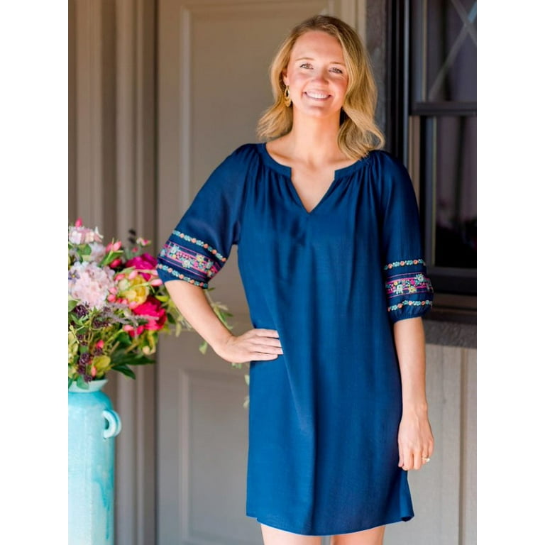 The Pioneer Woman Embroidered Elbow Sleeve Dress, Women's