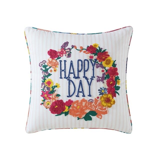 The Pioneer Woman Embroidered Floral Decorative Pillow, Happy Day, 18