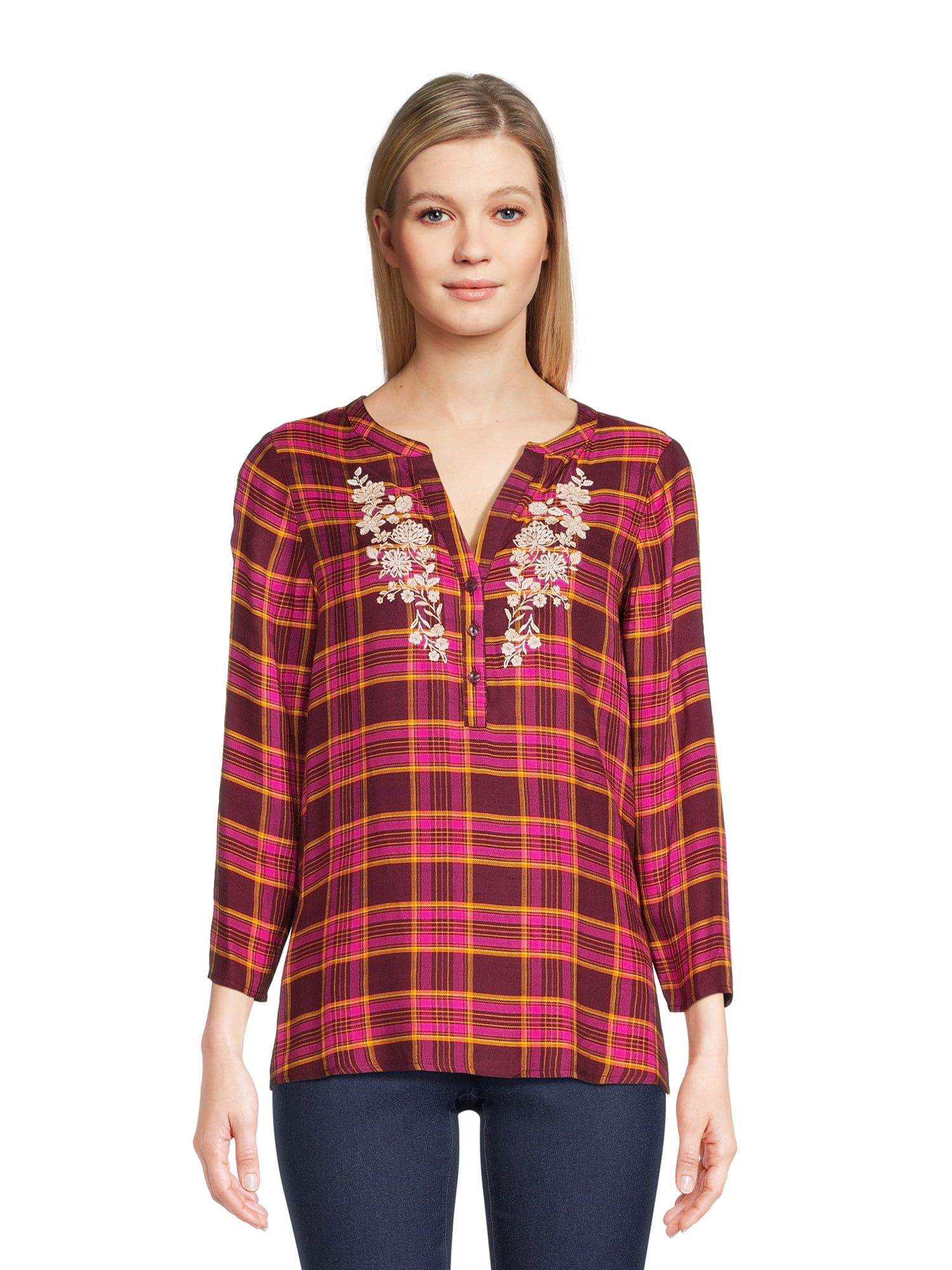 The Pioneer Woman Embroidered Placket Tunic Top, Women's, Sizes XS-3X ...