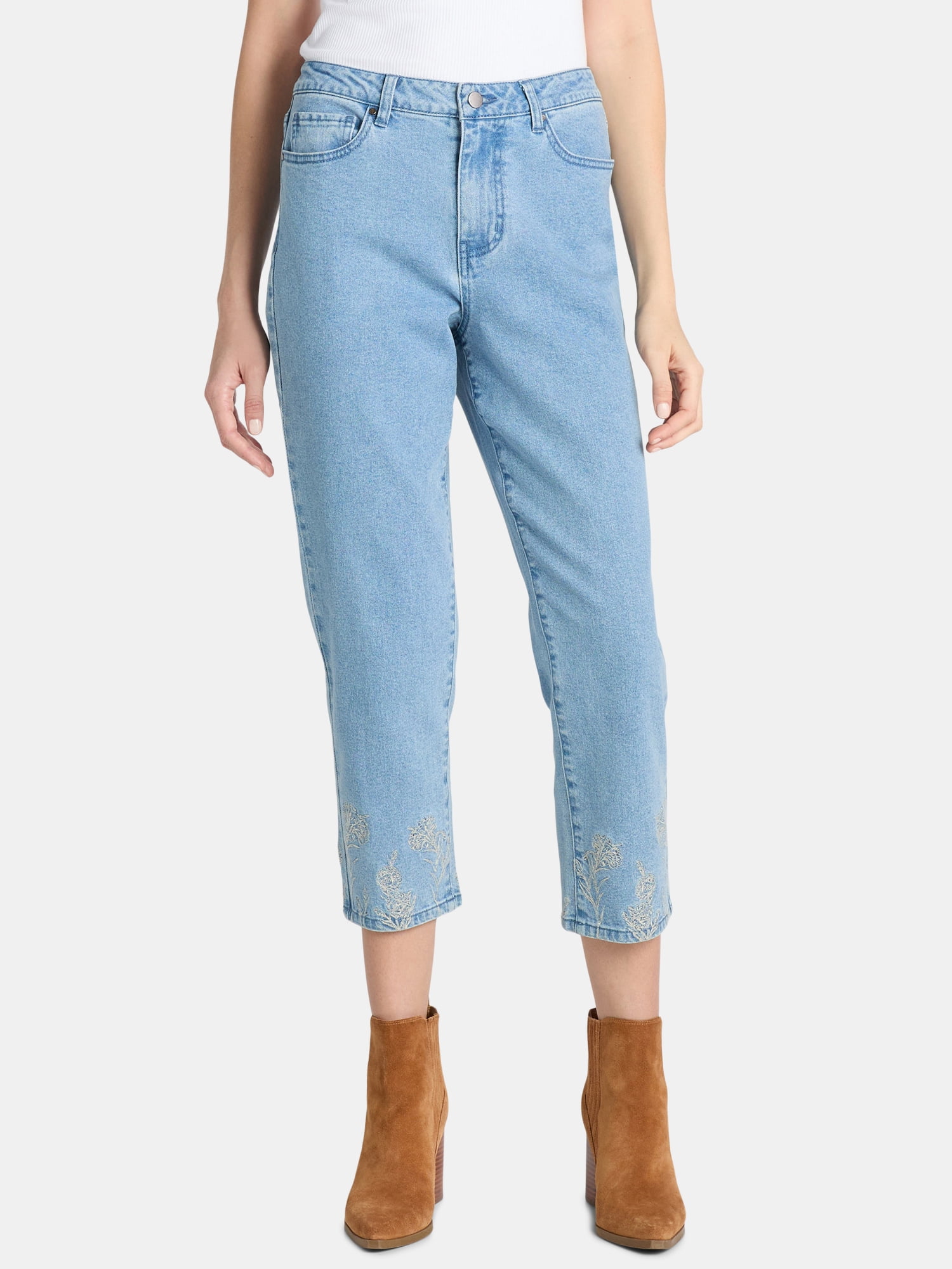 The Pioneer Woman Embroidered Straight Skinny Jeans, 25” Inseam, Women’s