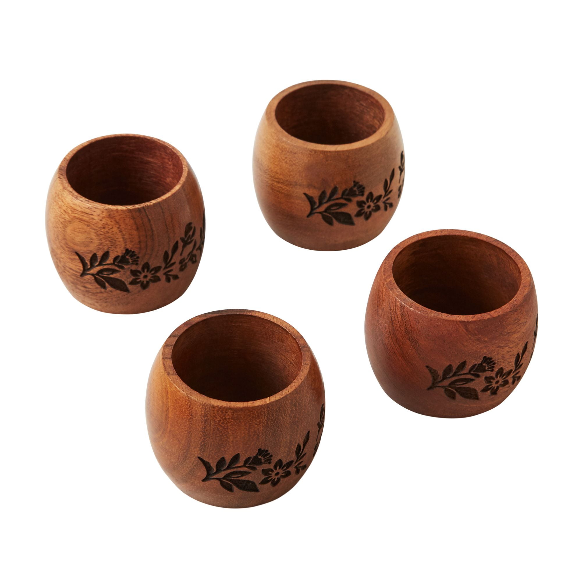 Natural Acacia Wood Etched Napkin Rings, Set of 4