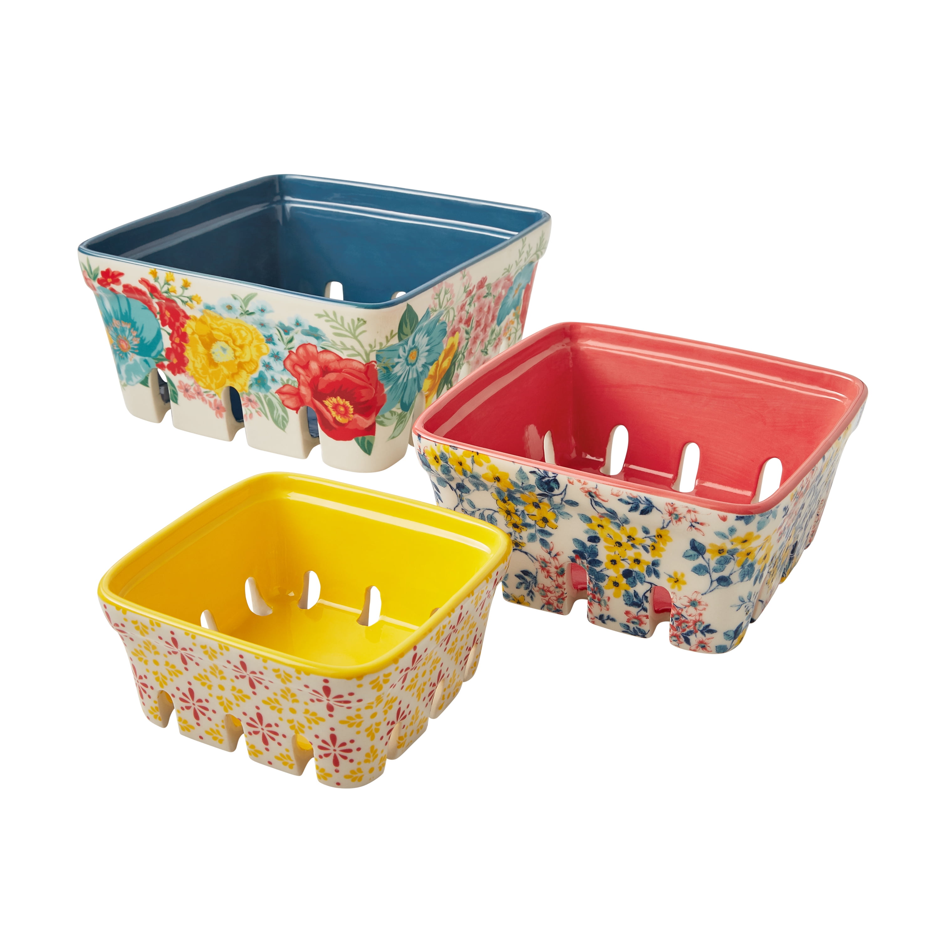 The Pioneer Woman Fancy Flourish 3-Piece Ceramic Fruit Basket Set