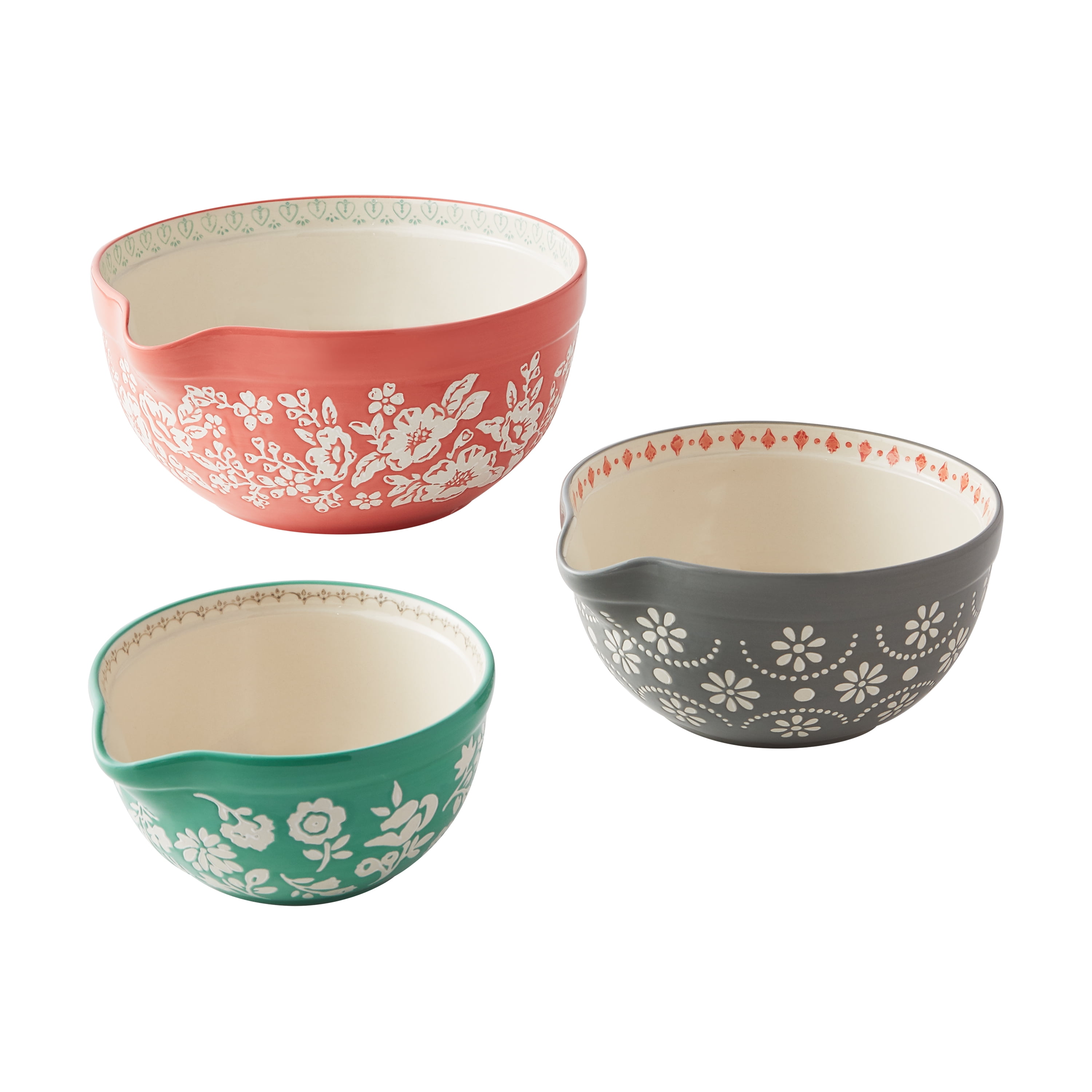 Pioneer Woman Stoneware Floral Nesting Mixing Bowls - Set of 3