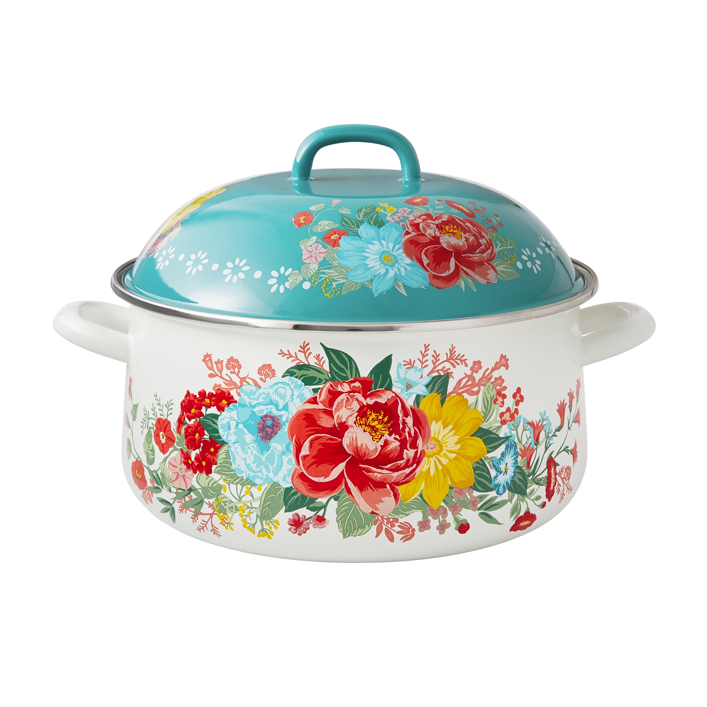 The Pioneer Woman Floral Enamel on Cast Iron 2-Quart Dutch Oven with Lid,  Linen