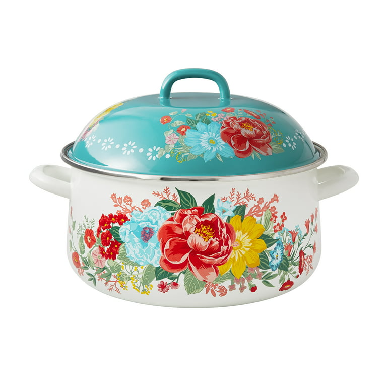 The Pioneer Woman Enamel / Steel Vintage Cookware. Floral 4 Qt Dutch Oven  Pot Lid 