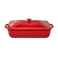 thumbnail interactive-video image 1 of The Pioneer Woman Fancy Flourish Rectangular Stoneware Casserole with Lid, Red, 1 of 6