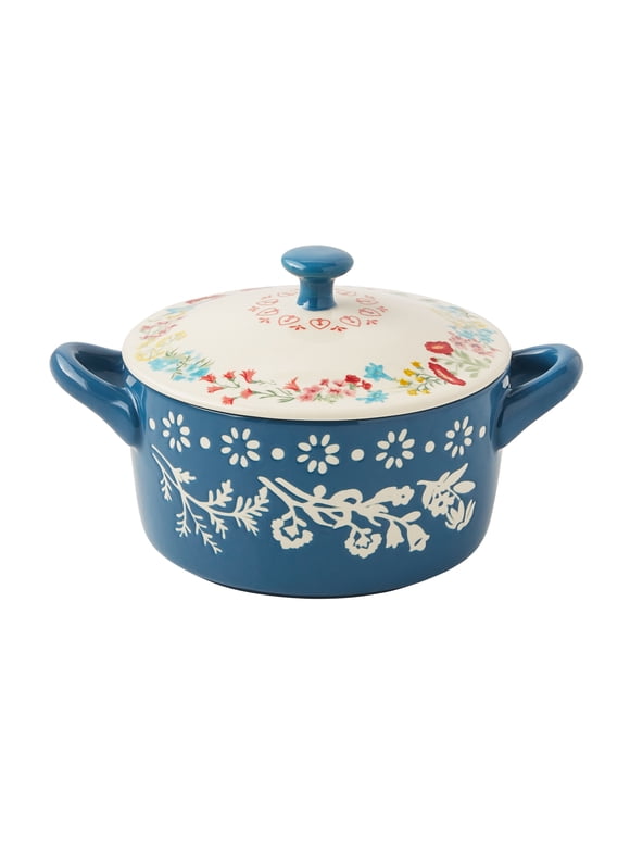 The Pioneer Woman Fancy Flourish Round Ceramic Mini Casserole Dish with Lid