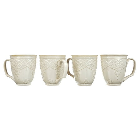 The Pioneer Woman Farmhouse Lace 4-Piece 17-Ounce Mug Set, Off White