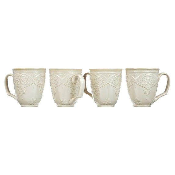 The Pioneer Woman Farmhouse Lace 17 oz Mug Set, Off White (Set of 4)