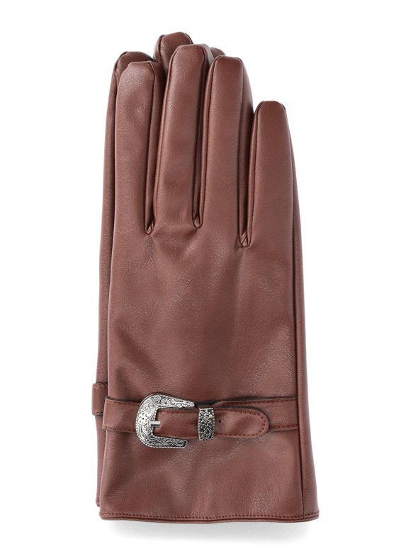 The Pioneer Woman Faux Leather Winter Gloves with Buckle, Cappucino, Size S/M