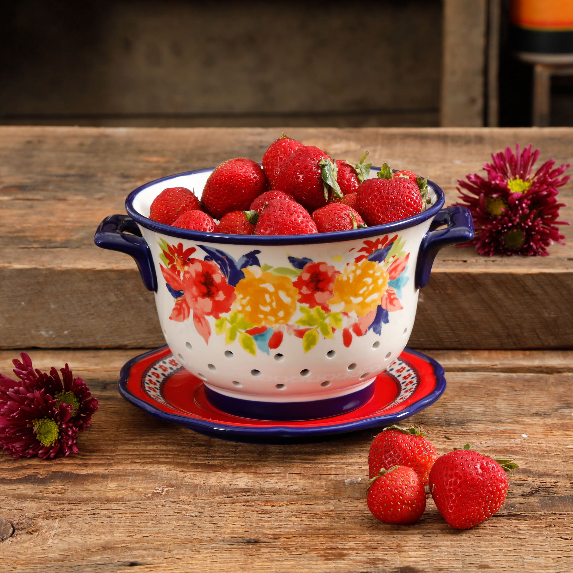 The Pioneer Woman Fiona Floral Colander with Drip Plate