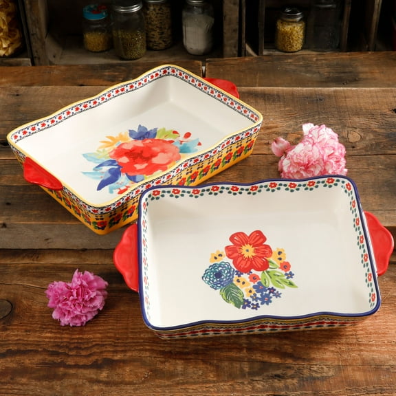 The Pioneer Woman Fiona Floral Rectangular Ceramic Baking Set, 2 Pieces