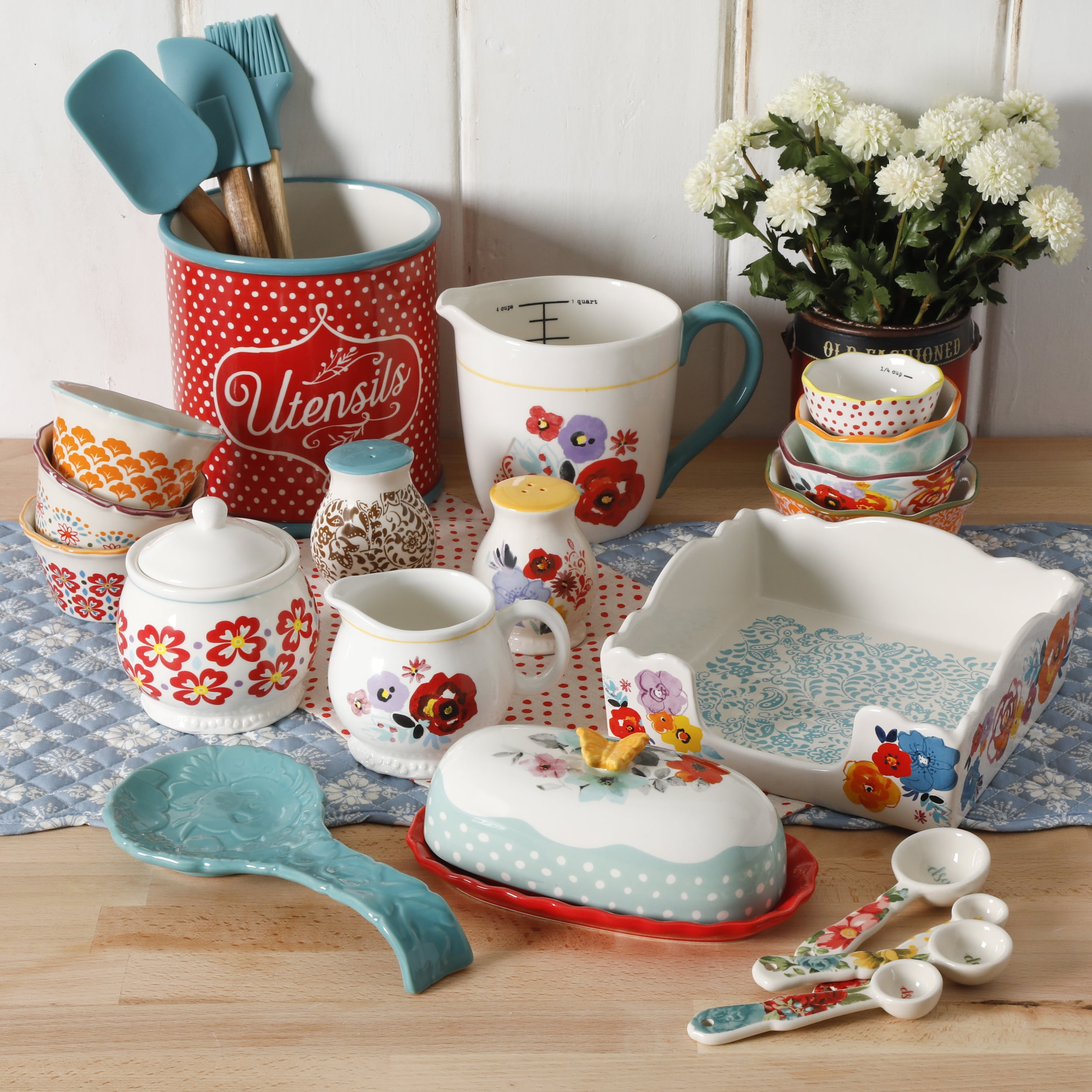 Floral Ceramic 25-Piece Kitchen Essentials Set