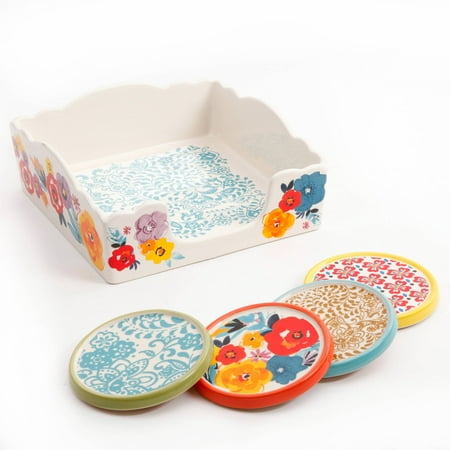 The Pioneer Woman Flea Market 5-Piece Stoneware Coasters & Napkin Box Set