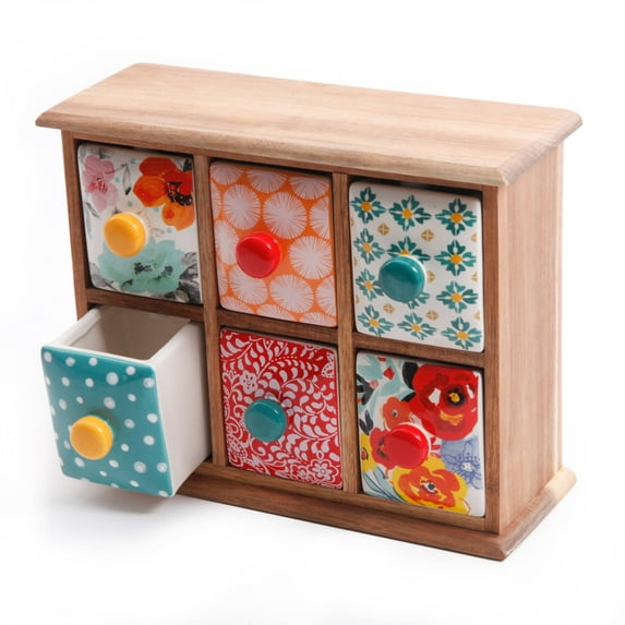 The Pioneer Woman Spice and Tea Box, Flea Market Design, Wood, 6-Drawer