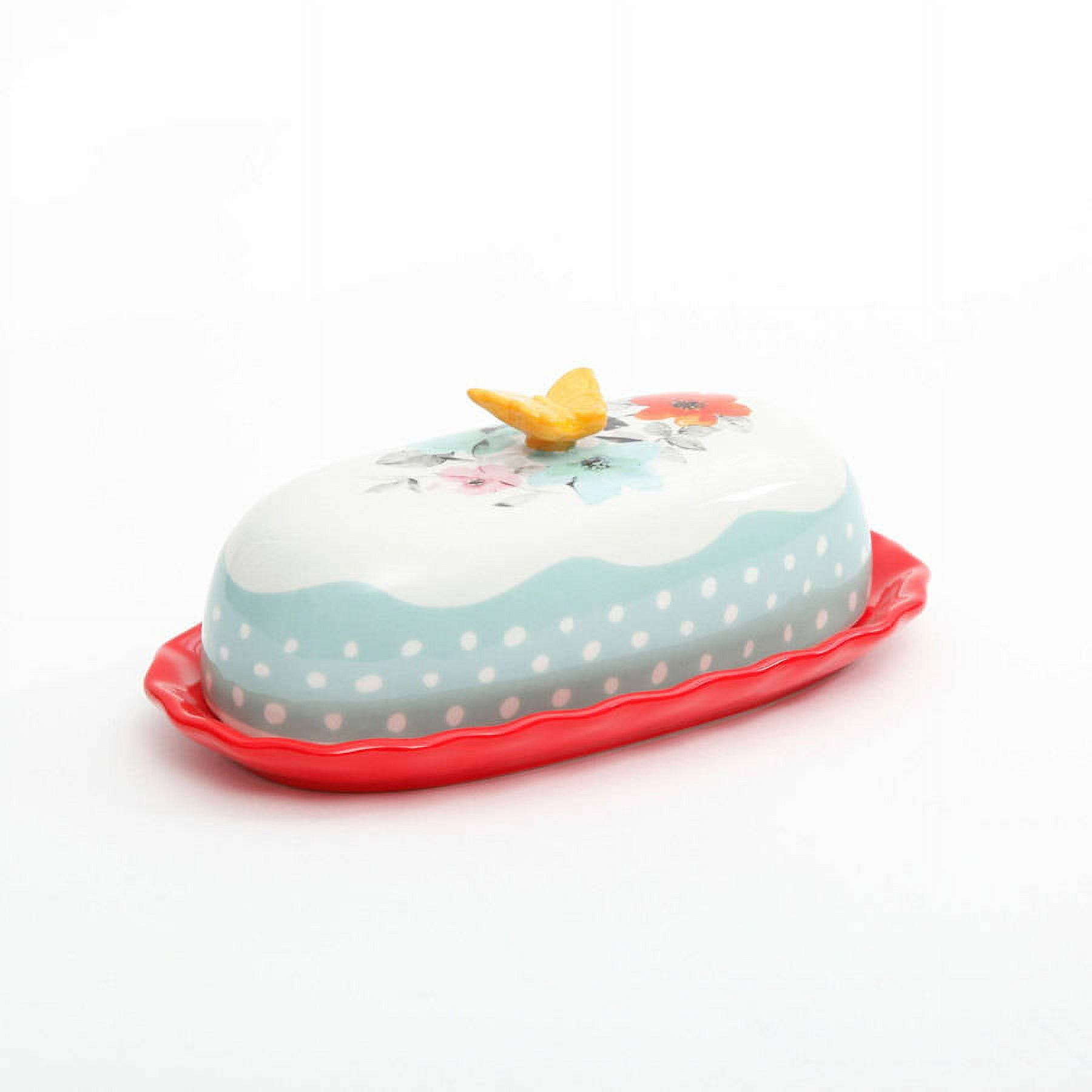 Flea Market Floral Ceramic Butter Dish with Butterfly Knob