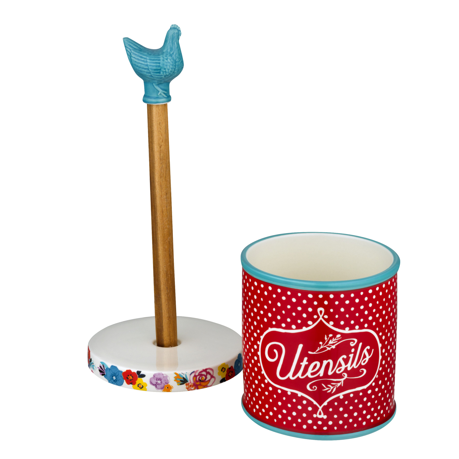 The Pioneer Woman Flea Market Paper Towel Holder and Utensil Crock, Turquoise - image 1 of 6