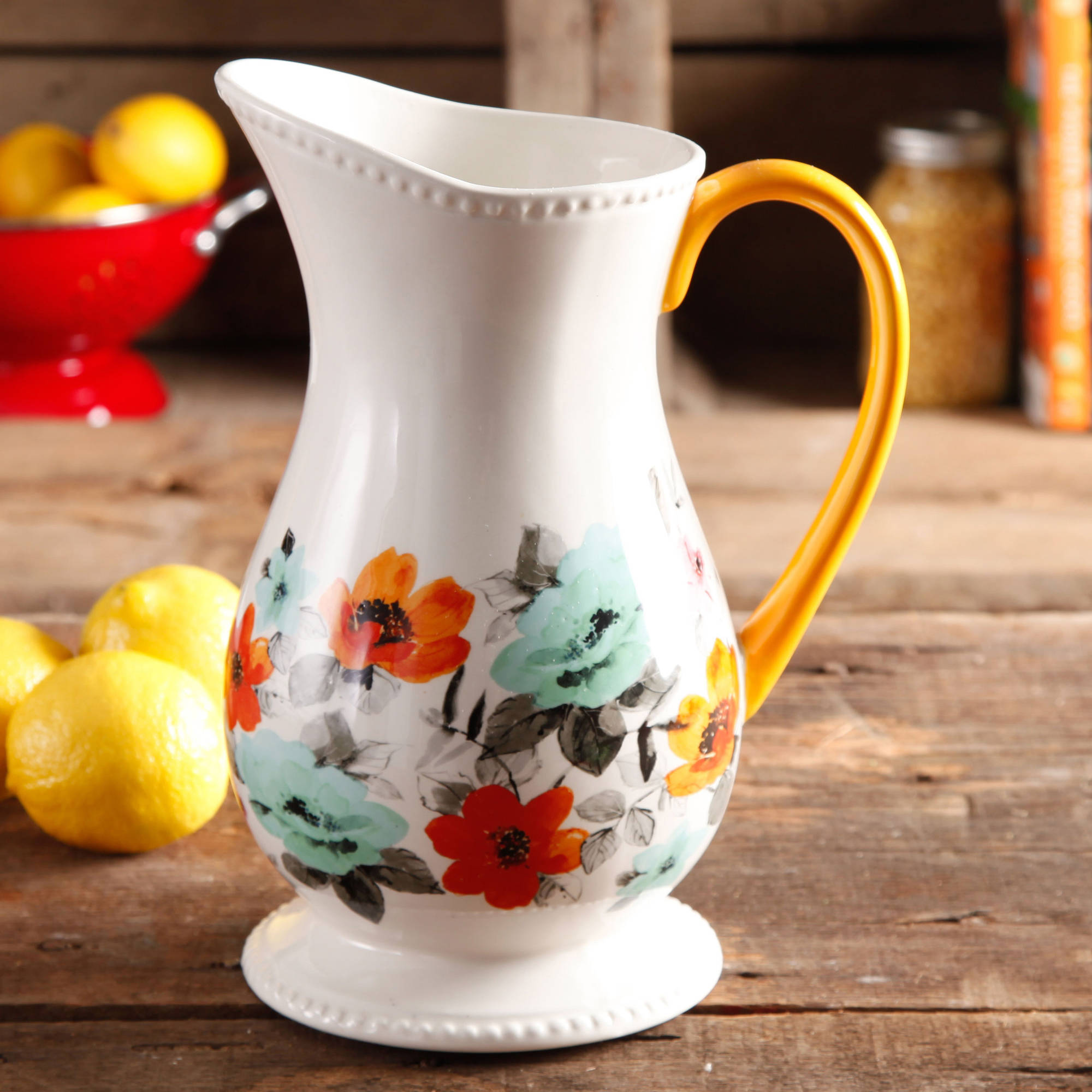 The Pioneer Woman Flea Market White Decorated Floral 2-Quart Pitcher - image 1 of 7