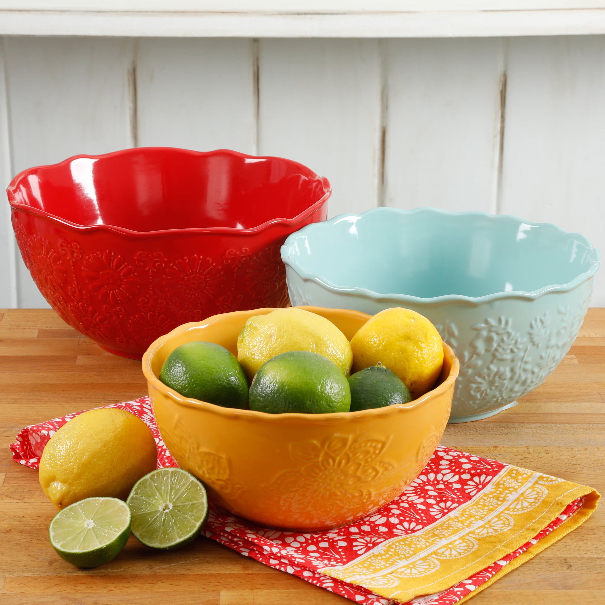 The Pioneer Woman Floral Bursts Serving Bowl Set, 3 Piece