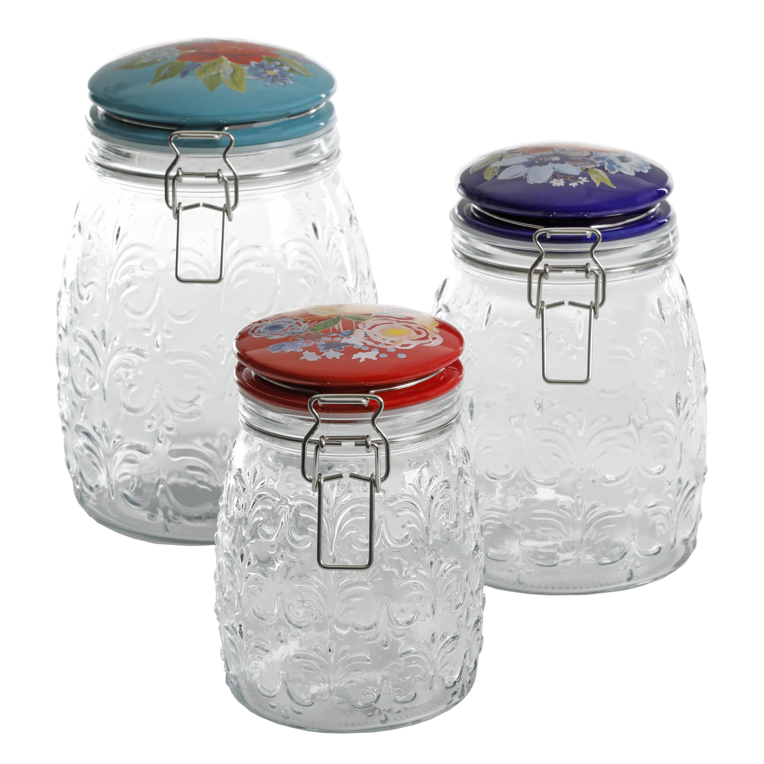 Embossed Clamp Jars, Set of 3