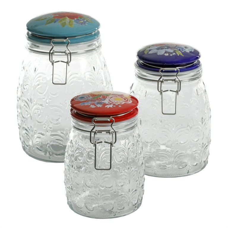 Floral Embossed Clamp Jars, Set of 3, Food Storage Containers