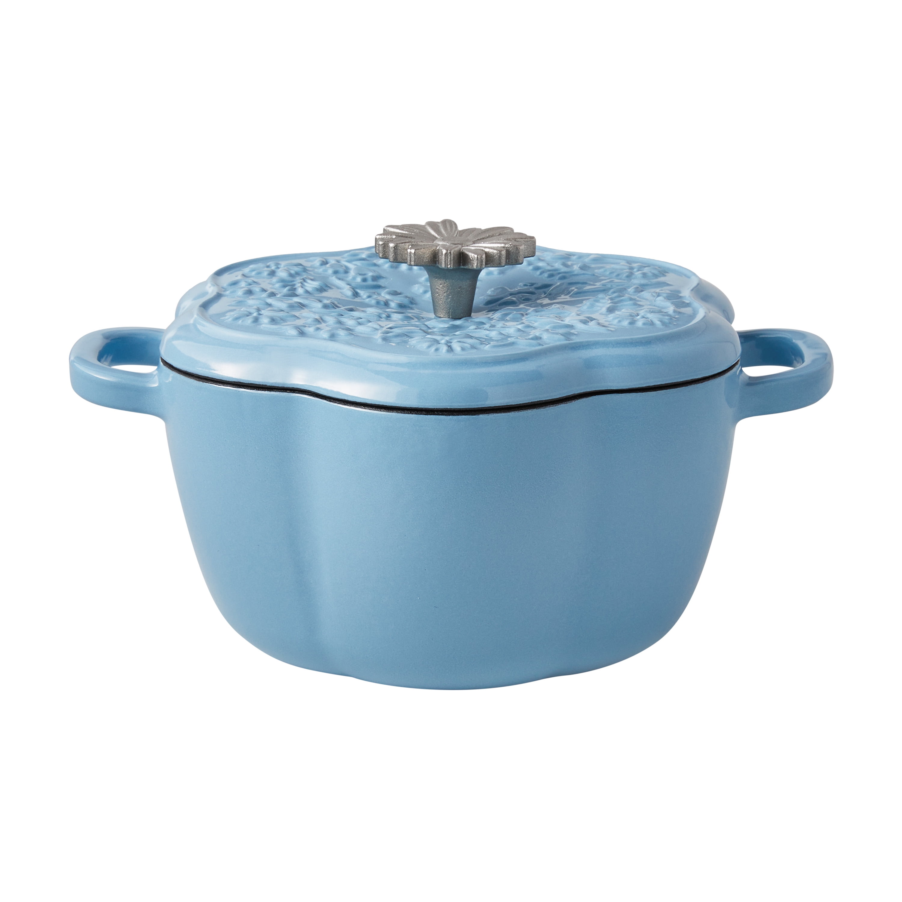 The Pioneer Woman Floral Enamel on Cast Iron 2-Quart Dutch Oven with Lid, Periwinkle, Size: 1 Piece