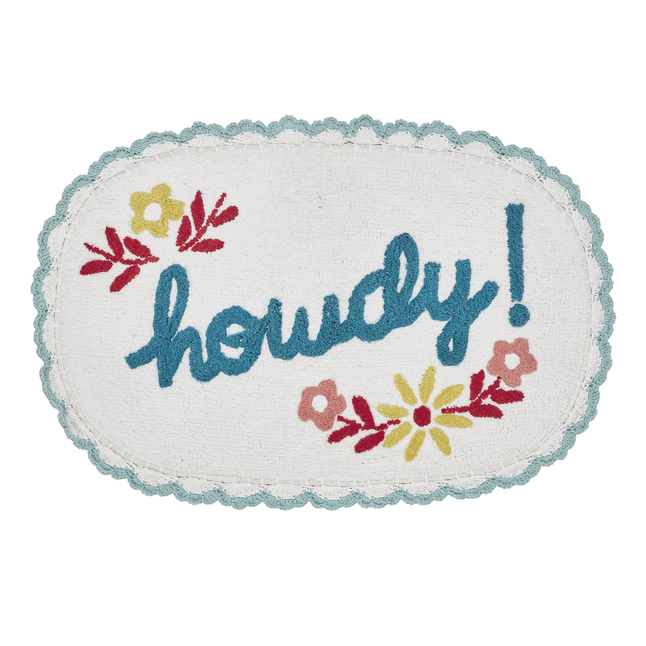The Pioneer Woman Floral Howdy Typography Arctic White Cotton Oval Bath