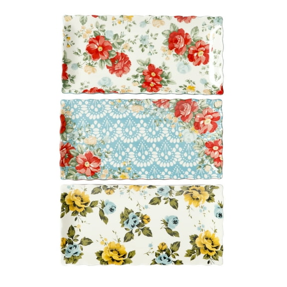 The Pioneer Woman Floral Medley 3-Piece Stoneware Serving Platters