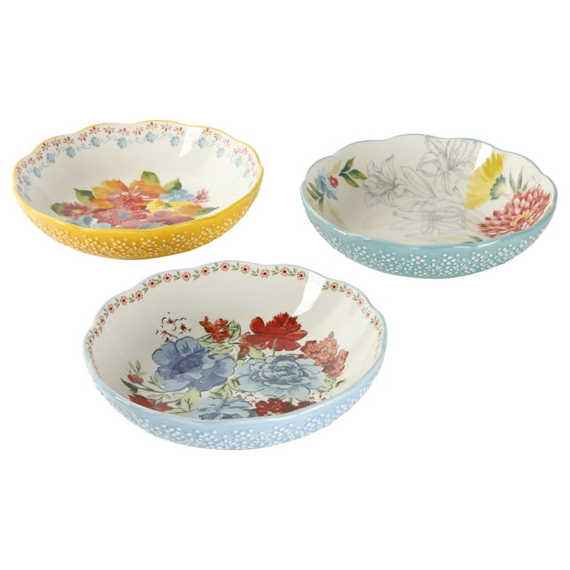 The Pioneer Woman Floral Medley Assorted Ceramic 7.5-inch Pasta Bowls, 3-Pack