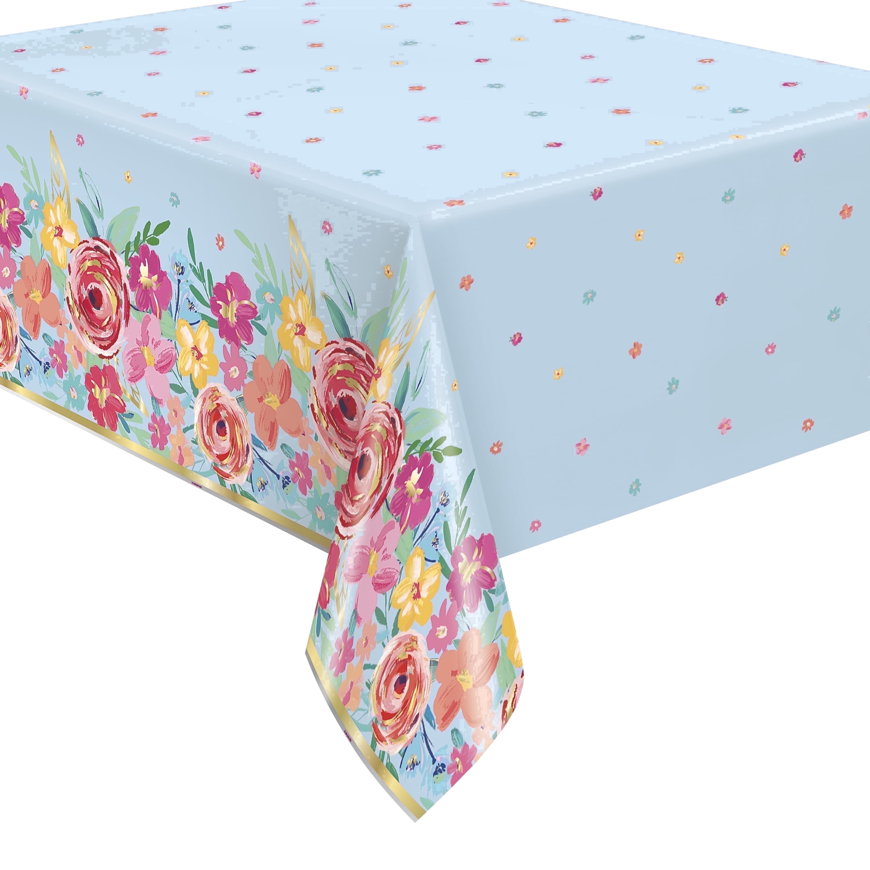 The Pioneer Woman Floral Pink Foil Party Tablecloth, 84in x 54in