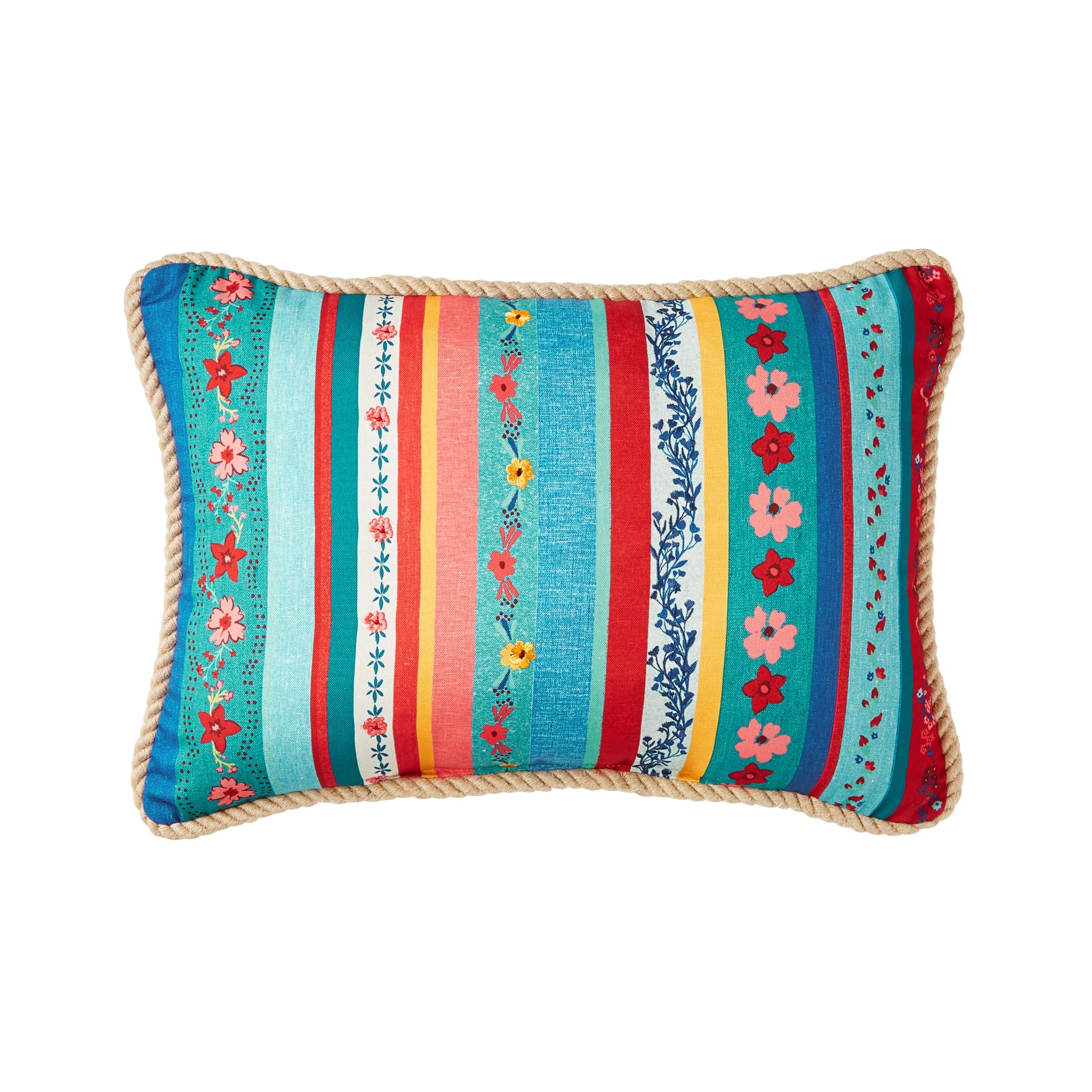 The Pioneer Woman Floral Stripe Outdoor Pillow, 14" x 20", Multicolor - image 1 of 8
