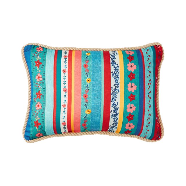 The Pioneer Woman Floral Stripe Outdoor Pillow, 14" x 20", Multicolor